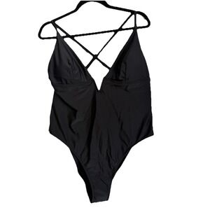 Cupshe Women's One Piece Swimsuit Cross Back Black XL Nylon Spandex Polyester
